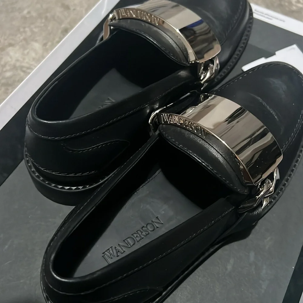 JW Anderson Logo-Engraved Leather Loafers in Black, Size 41 NEW in Box + DustBag